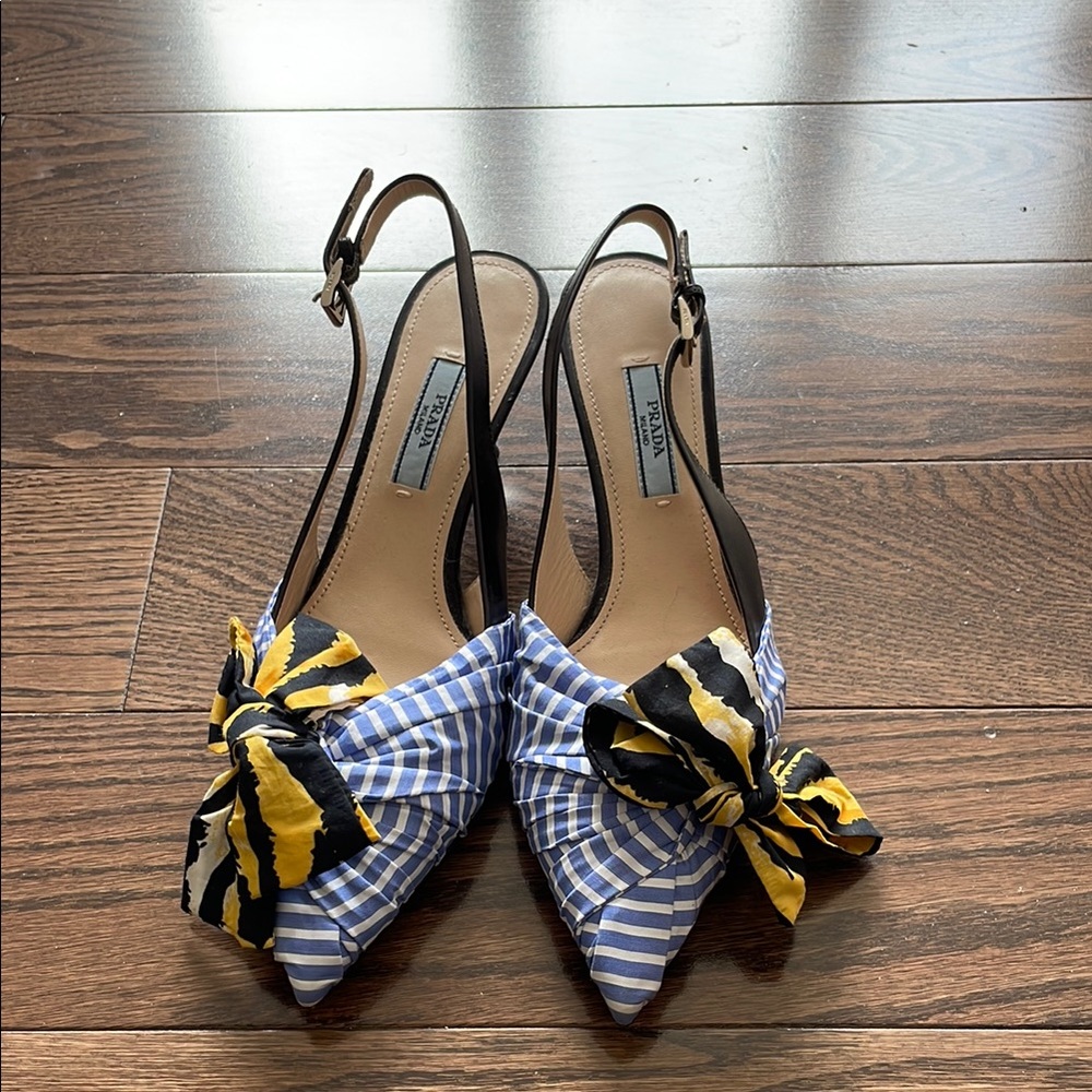 Prada Women's Striped Slingback Kitten Heels 36.5